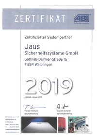 Zertifikat, ABI, Systempartner, Jaus Sicherheitssysteme