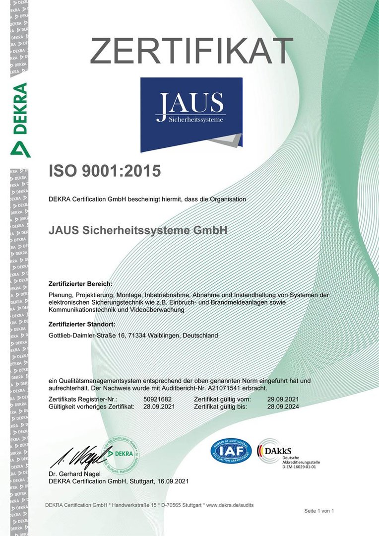 Zertifizierung nach ISO 9001 