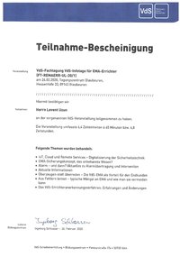 Zertifikat, Uzun, VdS Fachtagung, EMA-Errichter, Einbruchmeldeanlage, VdS-Attest