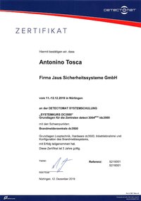 Zertifikat, Tosca, Detectomat, DC 3500, detect 3004